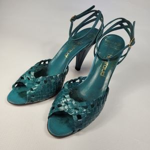 Vintage Heyraud "Tresse main" Dark Turqoise Sandals Heel Stilettos Size 5.5